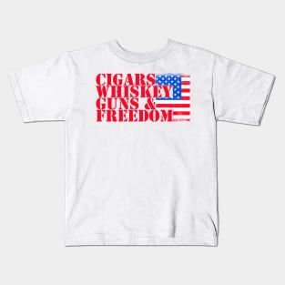 Cigars, Whiskey, Guns and Freedom - in patriotic red white and blue ! Kids T-Shirt